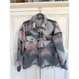 La Miel size small Aztec print raw hem jacket